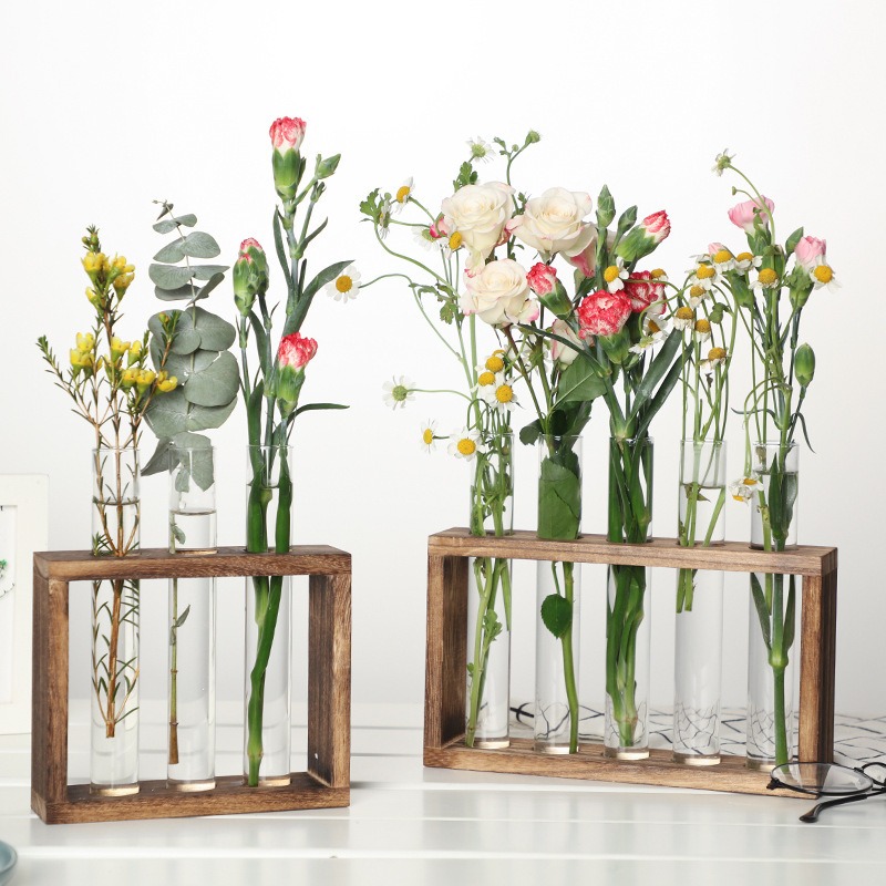 Indoor Herb Garden Kit - 5-Tube Glass Hydroponic Planter with Wooden