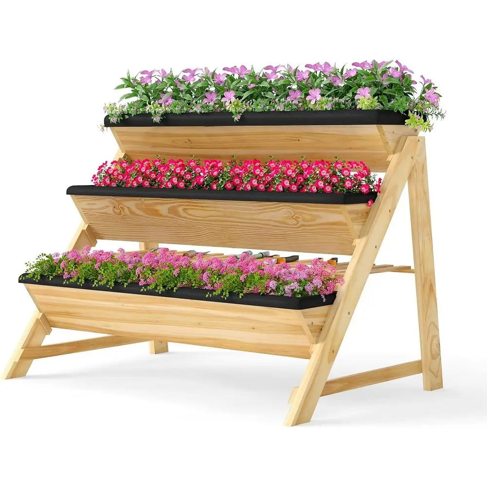 Indoor Herb Garden Kit - 3-Tier Wooden Elevated Garden Bed Kit,